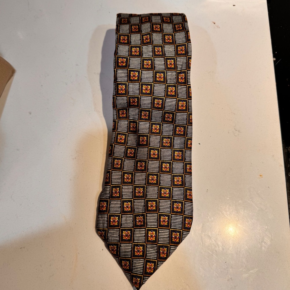 VTG Richel New York 100 Silk Hand Made Tie Geometric‎ Pattern Mens Necktie